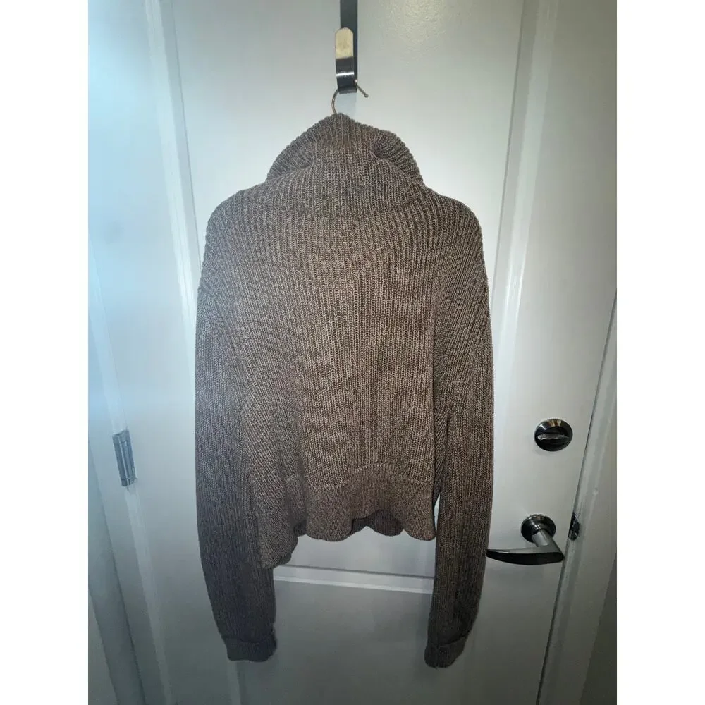 Varley Chunky Knit Quarter Zip Sweater Women Brown Oversized Collar Cozy